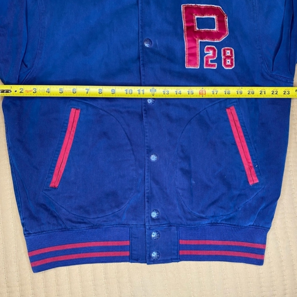 Vintage Polo Ralph Lauren USA 1928 Spellout Bomber Snap Up Jacket PRL Large Blue - Picture 10 of 11